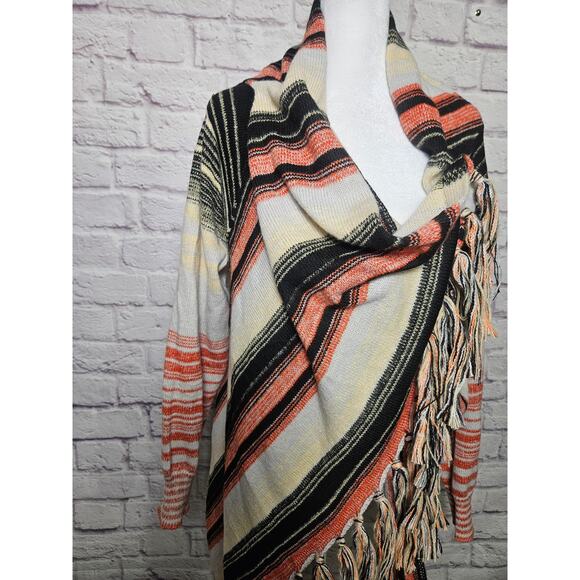 Women's Boho Chic Wrap Cardigan Black Orange Fall Size Large - Picture 3 of 12